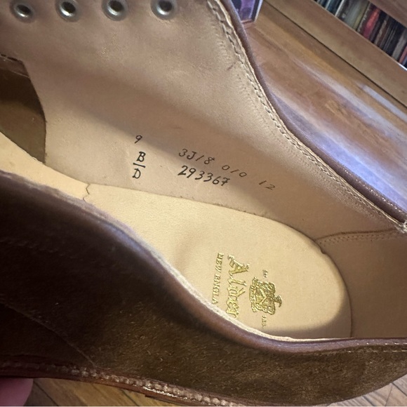 Alden Plain Toe Blucher Snuff Suede 9D Brand New - Picture 3 of 4